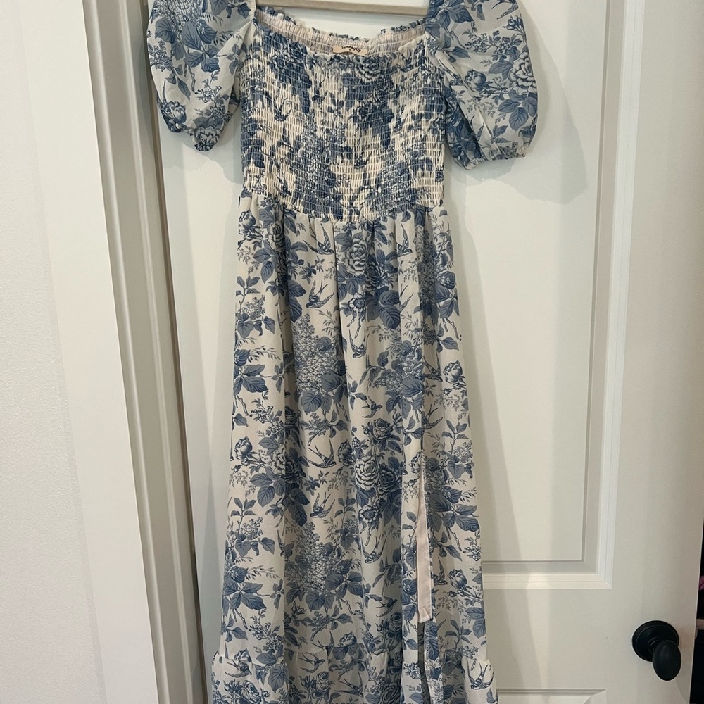 Morning Lavender Sunday Up Blue Floral Smocked Dress